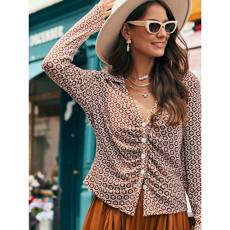 Floral Print Slim Shirt Blouse4