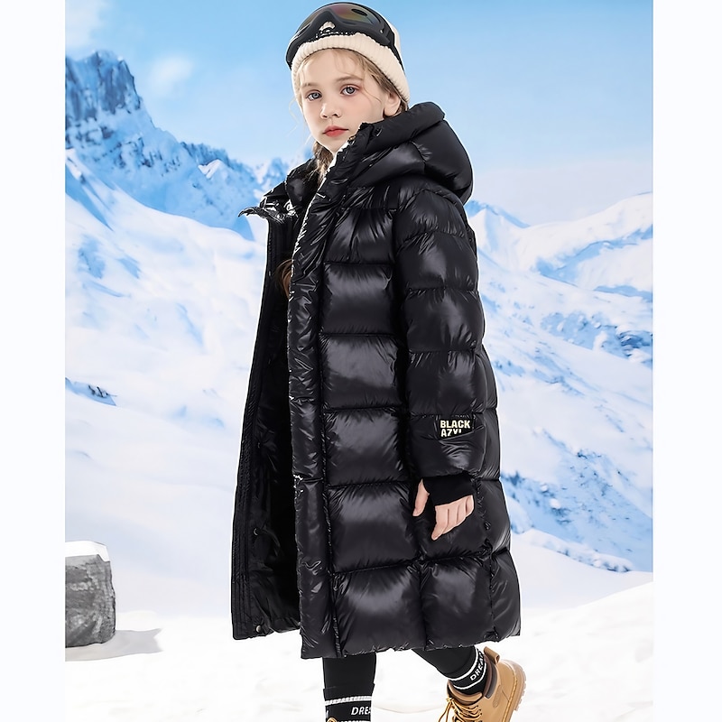 Kids Girls' Down Coat Puffer Jacket Kids Puffer Jacket Active Zipper School Coat Outerwear 4-13 Years Spring Black4