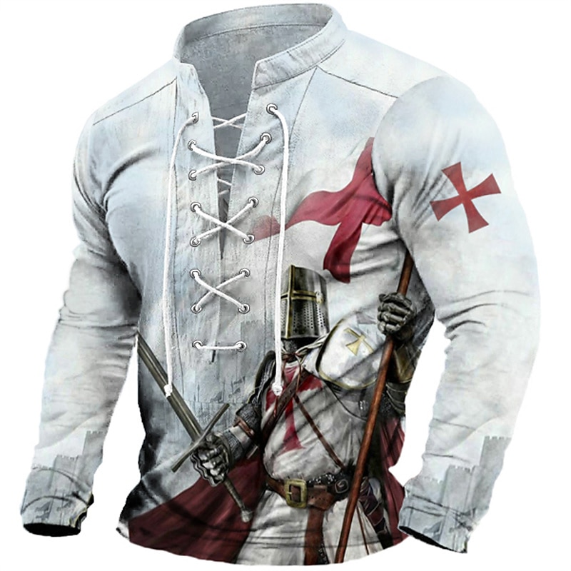 Men's Knights Templar Graphic Prints Graphic Tee Long Sleeve T shirt Shirt Fashion Designer Casual Outdoor Vacation Daily Wear Blue Green Khaki Spring &  Fall Clothing Apparel S M L XL 2XL 3XL3