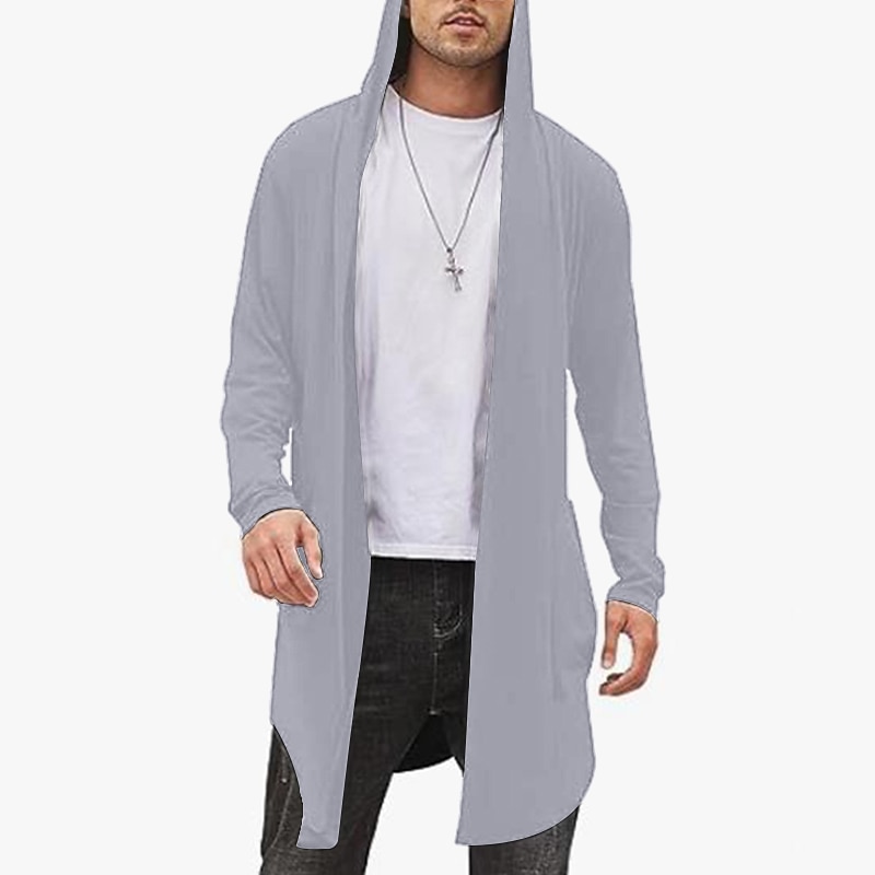 Men's Cardigan Knitwear Ribbed Knit Tunic Pocket Knitted Plain Hooded Warm Ups Modern Contemporary Daily Wear Going out Clothing Apparel Winter Black M L XL2