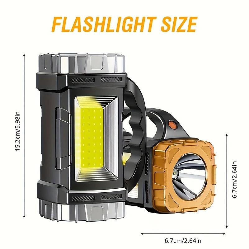 1pc Multifunctional Solar Portable Light, USB Rechargeable LED Flashlight with Side Light, Waterproof, Floodlight&Spotlight, Handheld Torch for Home Outdoor Camping, Fishing, Hiking and Nightwalk3