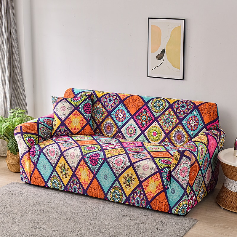 Boho Spandex Couch Covers Sectional Sofa Cover For Dogs Pet, Farmhouse Slipcovers For Love Seat, L Shaped,3 Seater, U Shaped, Arm Chair Washable Couch Protector