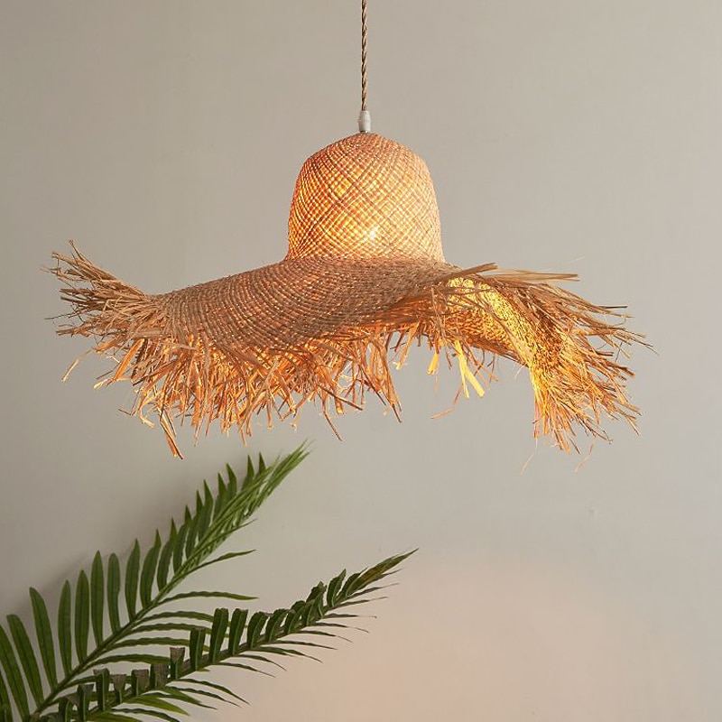 Pendant Light Rattan Lampshades Japanese Style Living Room DIY Basket Lamp Straw Hat Design Chandelier Bohemian Hand Woven Ceiling Hanging Light for Kitchen Dining Room Foyer Bedroom 110-240V2