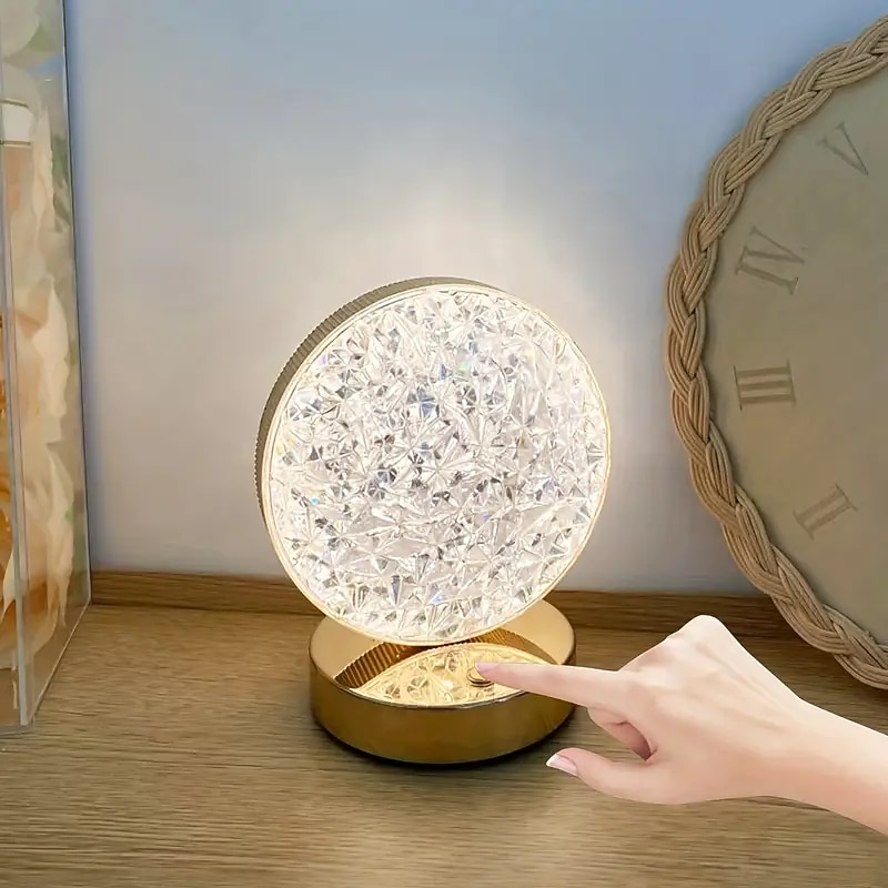 Crystal Desk Lamp 3-Color Touch Adjustment Rechargeable Round Desk Lamp Bedroom Living Room Atmosphere Lamp Bar Desk Lamp2