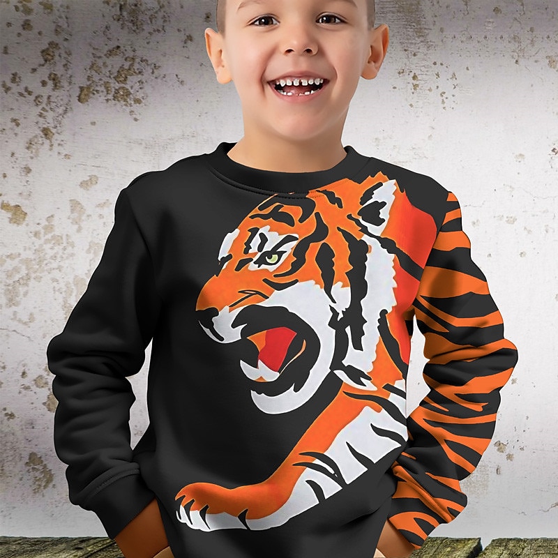 Boys 3D Tiger Sweatshirt Pullover Long Sleeve 3D Print Fall Winter Fashion Streetwear Cool Kids 3-12 Years 4-12 Years Outdoor Casual Daily Regular Fit3