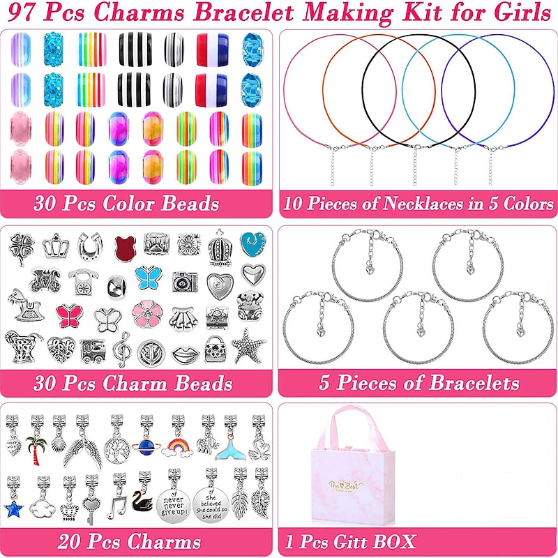 Childrens Festival Presents Cartoon Children's Crystal Bracelet Necklace Diy Handmade Beaded Female Gift Box 96 Piece Swan Set2