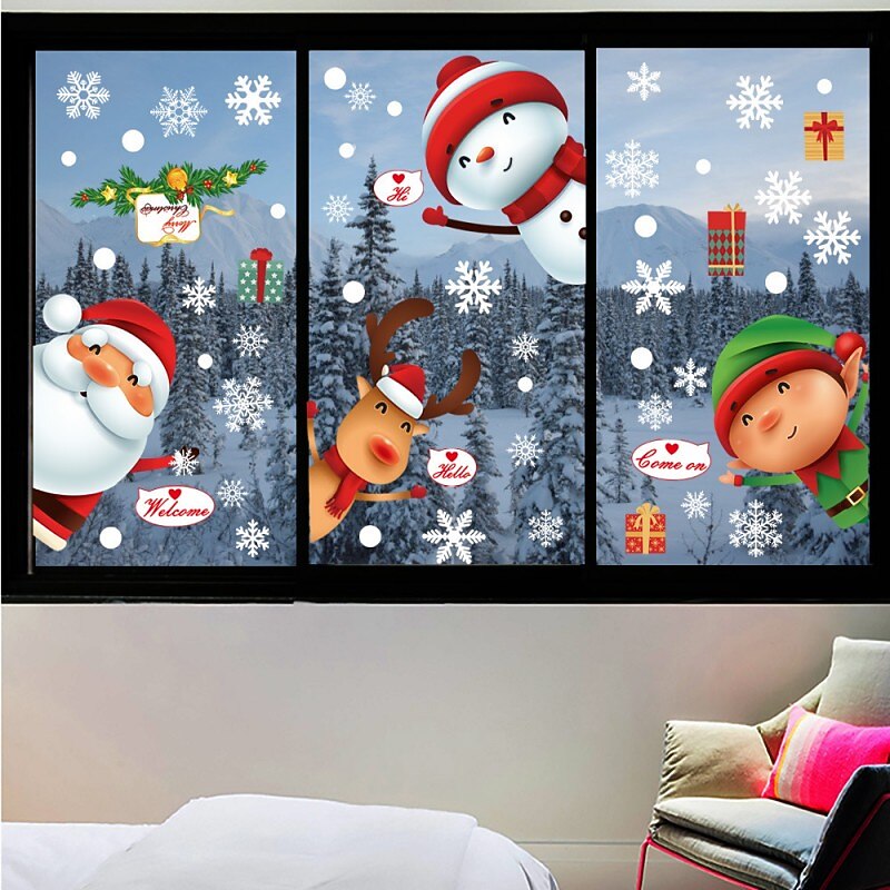 Christmas Stickers Santa Claus Snowman Glass Stickers Window Decoration Snowflake Elk Window Stickers Double-Sided Effect Decoration2