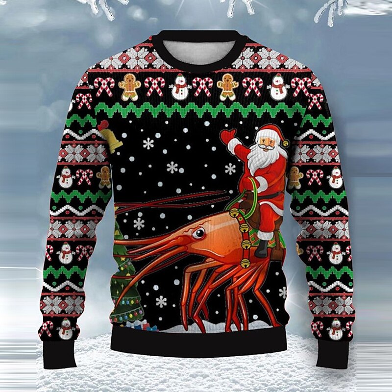 Ugly Christmas Sweater Men's Funny Sweaters Santa Claus Snowflake Print Knitting Pullover Jumper Knitwear New Years Eve Sweater Outdoor Daily Vacation Long Sleeve Crewnecks Wine Black Fall Winter