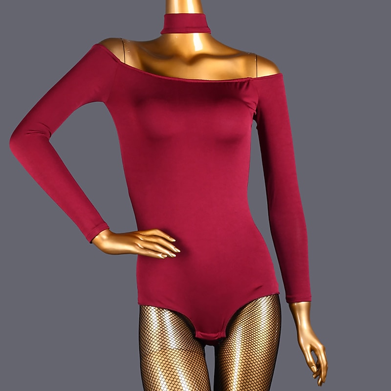 Dance Salsa Latin Dance Ballroom Dance Leotard / Onesie Hollow-out Pure Color Splicing Women's Performance Training Long Sleeve High Spandex