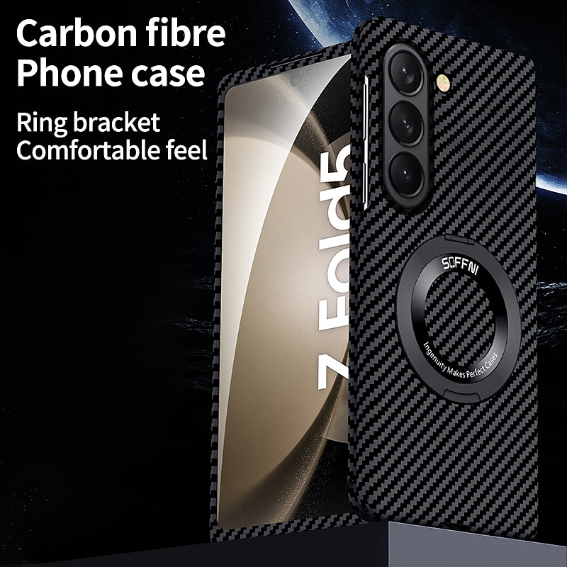 Phone Case For Samsung Galaxy Z Fold 7 Z Fold 6 Z Fold 5 Z Fold 4 Z Fold 3 Flip Cover with Stand Holder Full Body Protective Support Wireless Charging Carbon Fiber2