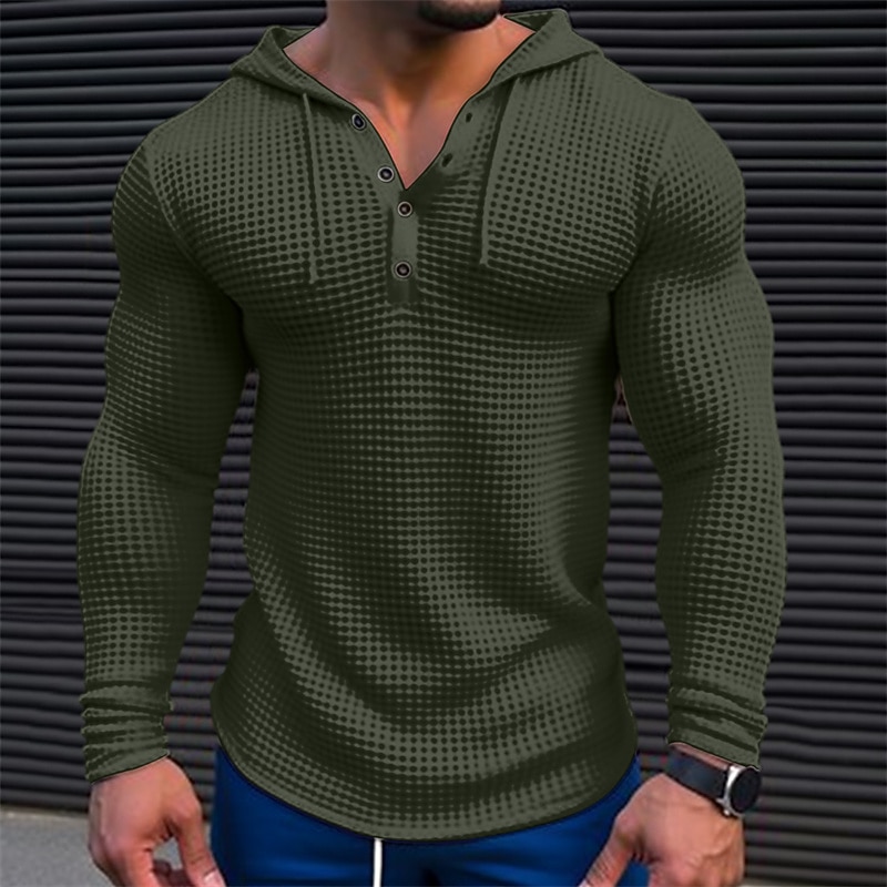 Men's T Shirt Waffle Henley Shirt Tee Top Long Sleeve Shirt Long Sleeve Hooded Spring &  Fall Color Block Fashion Designer Basic Patchwork Vacation Street Going out White Khaki Army Green Top Tee for2