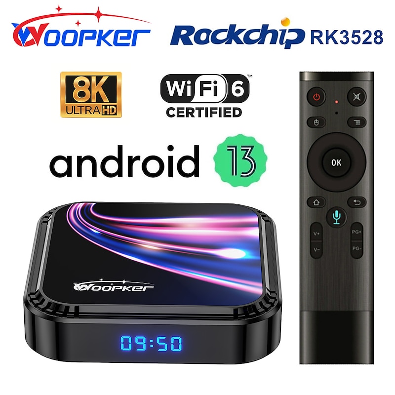 Woopker 2023 Android 13 TV Box K52 Rockchip RK3528 Smart TVBox Support 8K Wifi6 BT5.0 YouTube Google Voice Assistant Set Top Box 2024 – GBP £41