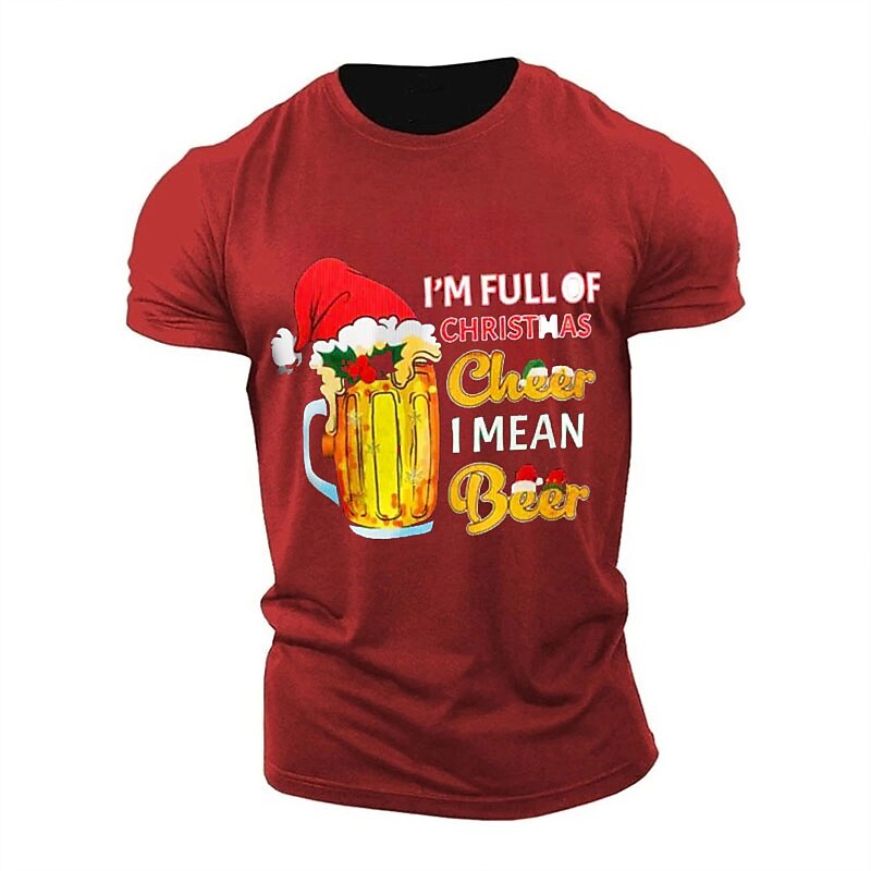 Christmas Men's Hat Oktoberfest Beer Merry Christmas funny christmas T Shirt Cotton Short Sleeve Graphic Shirt Black Red Army Green Comfortable Tee Sports Outdoor Holiday Fashion Designer Clothing3