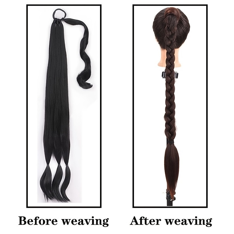 Long Braided Ponytail Extension With Elastic Hair Tie Straight Sleek Wrap Around Braid Hair Extensions Ponytail, DIY Natural Soft Synthetic Hair Piece For Women Daily Wear2