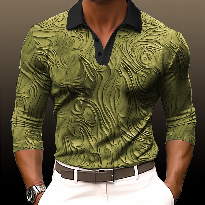 Men's Totem Long Sleeve Polo Shirts Turndown Vintage Outdoor Casual Daily Streetwear 3D Print Fall & Winter Blue Purple Brown4