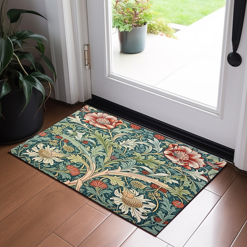 Floral Doormat Floor Mats Washable Rugs Kitchen Mat Non-Slip Oil Proof Rug Indoor Outdoor Mat Inspired by William Morris Bedroom Decor Bathroom Mat Entrance Rug
