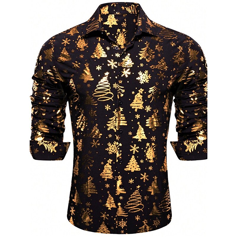 Men's Tree Christmas Scene Shirt Summer Hawaiian Shirt Button Up Shirt Long Sleeve Casual Christmas Outdoor Street Fall & Winter Turndown Buttons Print White Yellow Pink Red Blue3