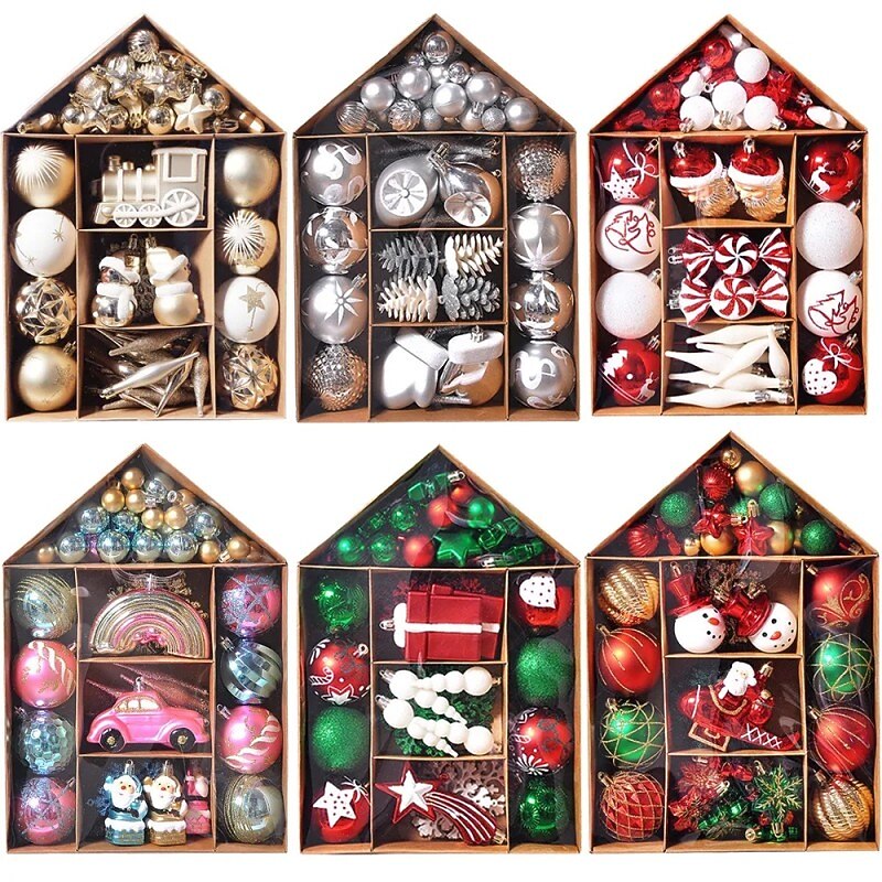 70Pcs/box Christmas Baubles Ornaments Set Xmas Tree Hanging Pendants Home New Year Gifts Decoration Supplies 2024 Navidad Noel Christmas Ball House Set Christmas Decoration Christmas Tree Pendant2