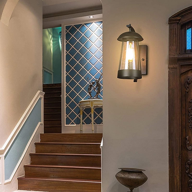 Waterproof Wall Sconce Light Fixture Antique Outdoor LED Wall Lamp with Glass Shade E27 Socket Metal Weatherproof Sconce 110-240V4