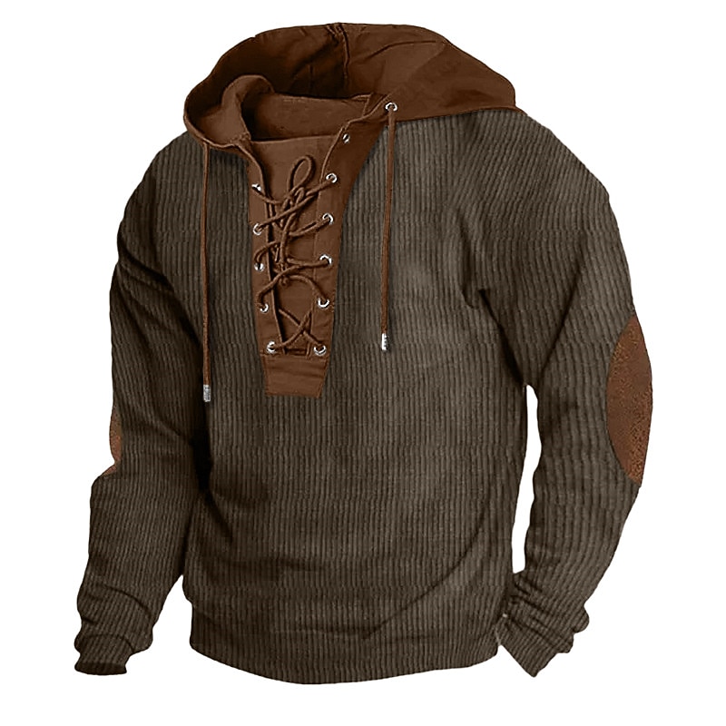 Men's Hoodie Army Green Navy Blue Brown Khaki Hooded Color Block Lace up Patchwork Ribbed Sports & Outdoor Daily Holiday Corduroy Streetwear Cool Casual Spring &  Fall Clothing Apparel Hoodies4