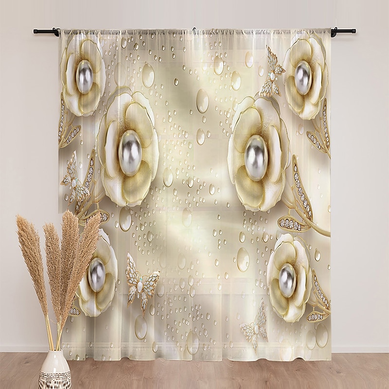 Floral Sheer Curtain Panels Curtain Drapes For Living Room Bedroom, Farmhouse Curtain for Kitchen Balcony Door Window Treatments Room Darkening4