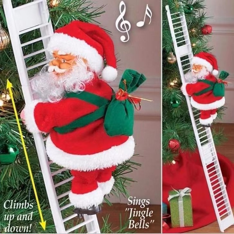 Christmas Climbing Santa Claus Toy Xmas Electric Santa Claus Climbing Ladder, Mr. Santa Claus Climbing Up Down Xmas Toy Funny Climbing Santa Music Figurine(Random color Ladder)