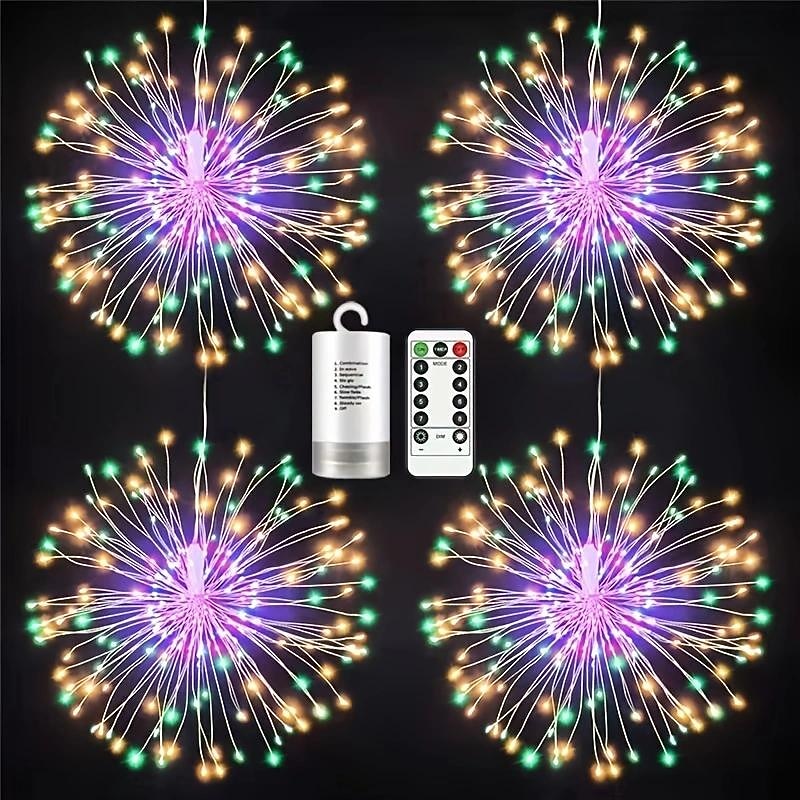 1 Pc 200 LED Colorful Waterproof Firework Light Hanging for Outdoor Yard, Garden, Christmas, Festive Party Decoration, LED Lights, Halloween & Christmas Decorations3