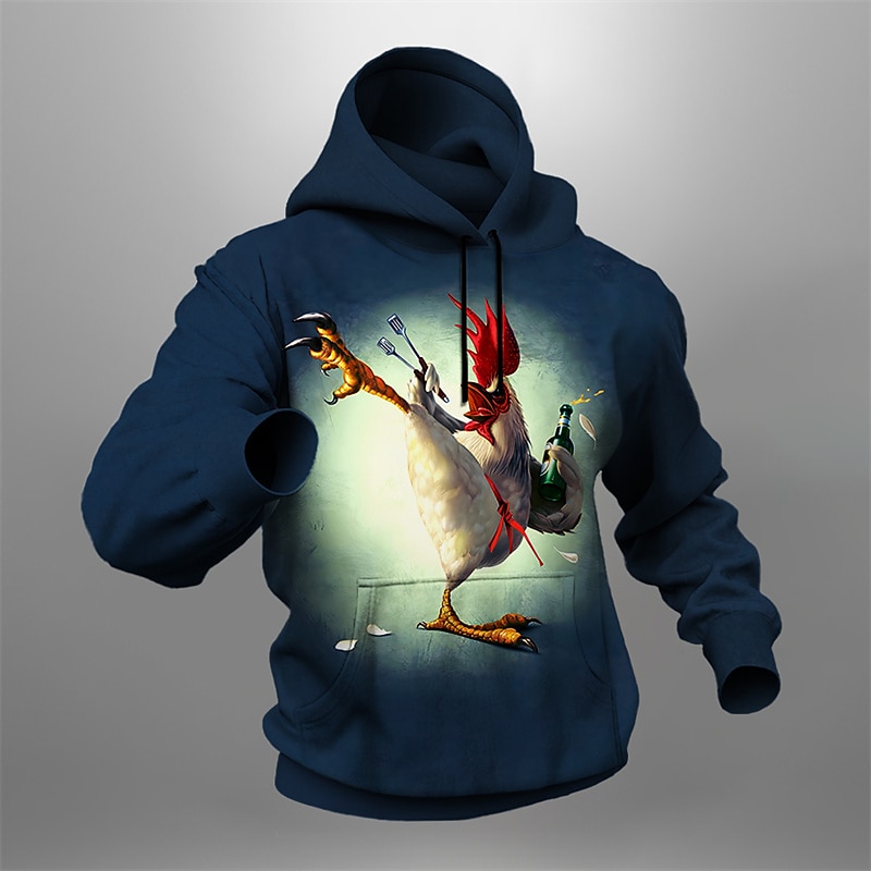 Men's Graphic Rooster Hoodie Hoodies Sweatshirt Fashion Daily Long Sleeve Hooded Vacation Sports Outdoor Holiday Black Red Print Front Pocket Spring &  Fall Designer2