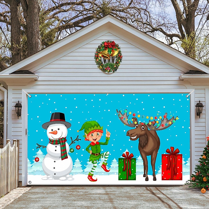 Christmas Garage Door Banner, Indoor Outdoor Christmas Holidays, Happy Background, Decoration Cover, Christmas Happy New Year Banner, Large Door Cover, Christmas Decoration4