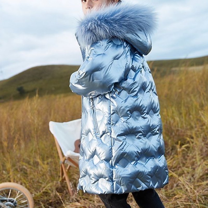 Kids Girls' Down Coat Kids Puffer Jacket Active Zipper School Cotton Coat Outerwear 4-13 Years Winter Black Sky Blue Dark Green