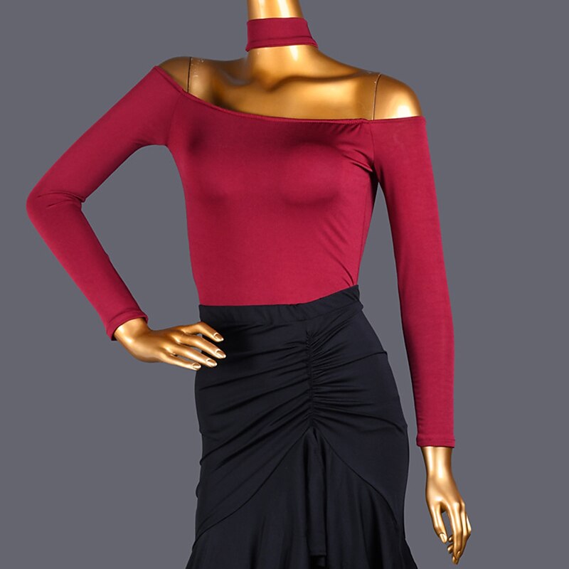 Dance Salsa Latin Dance Ballroom Dance Leotard / Onesie Hollow-out Pure Color Splicing Women's Performance Training Long Sleeve High Spandex3