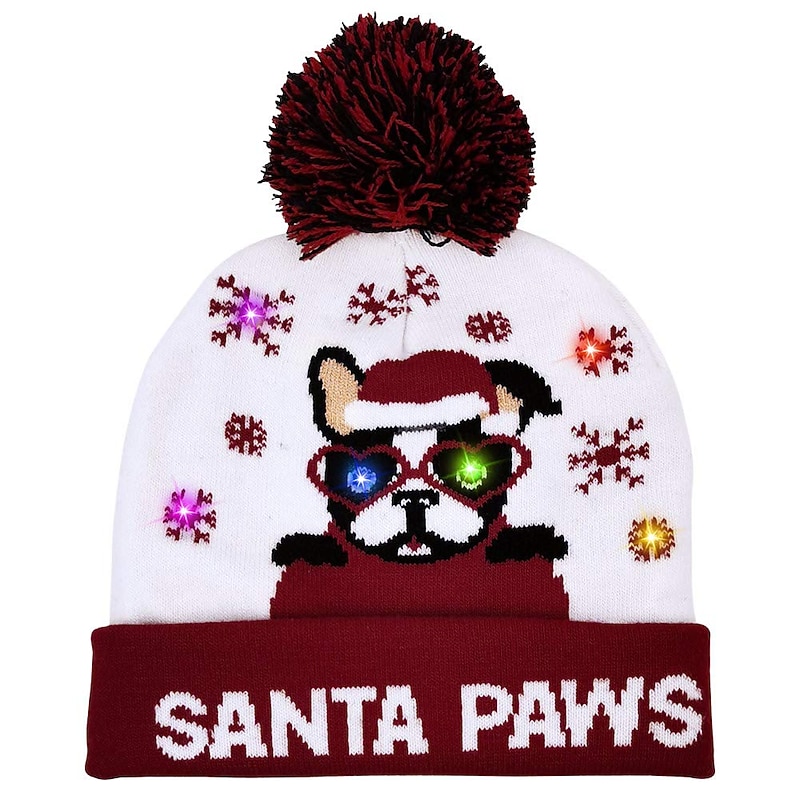 LED Christmas Hat Light Up Christmas Hat Unisex Knitted Beanie Holiday Hat with Deer Printing for Party4