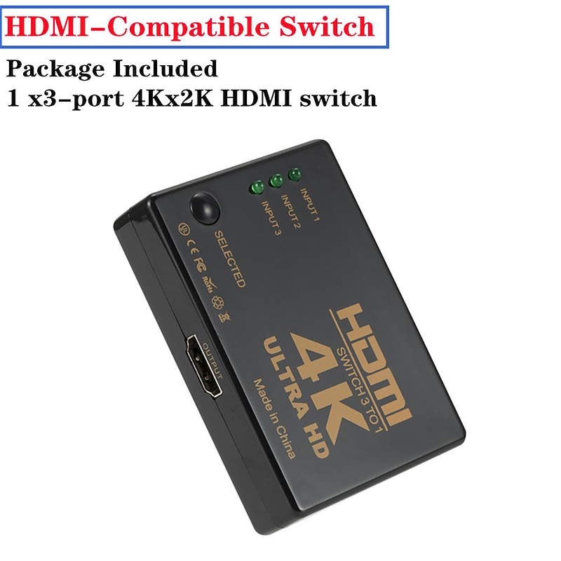 4K 2K 3x1 HDMI Cable Splitter HD 1080P Video Switcher Adapter 3 Input 1 Output Port HDMI Hub for Xbox PS4 DVD HDTV PC Laptop TV4