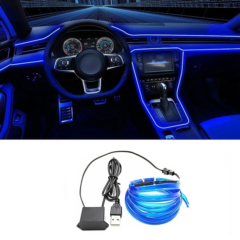5m EL Wire for Car Interior Strip Lights with USB Flexible LED Neon Atmosphere Ambient Rope Tape Light for Car Door