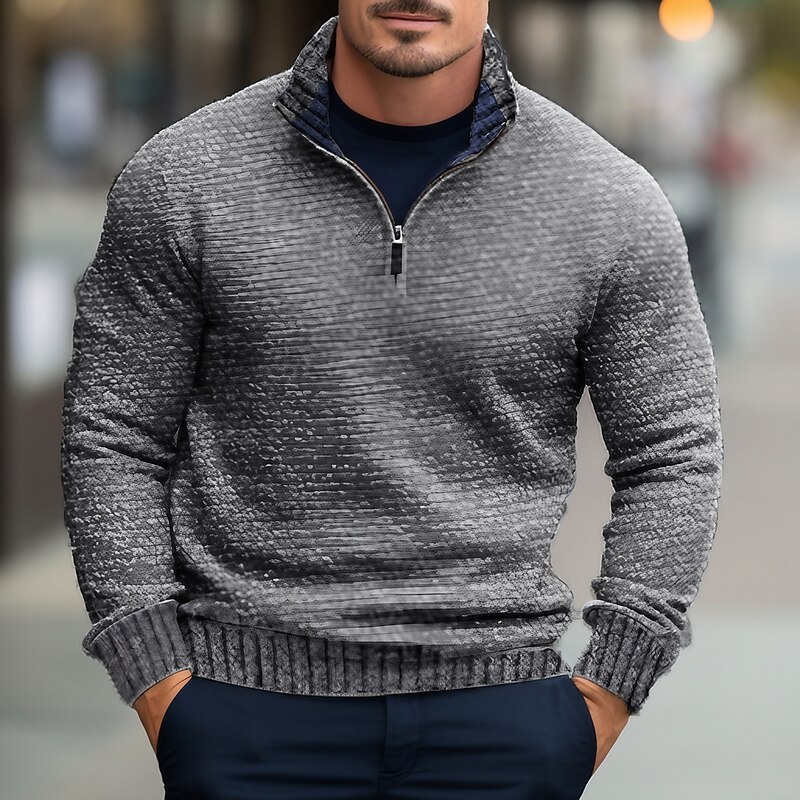 Men's Pullover Sweater Jumper Cropped Sweater Quarter Zip Sweaters Xmas Sweater Quarter Zip Pullover Sweater Ribbed Knit Zipper Knitted Plain Quarter Zip Keep Warm Modern Contemporary Daily Wear