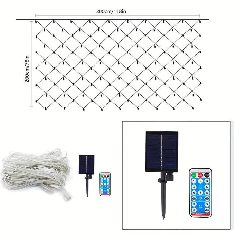 Christmas Decorative Solar Grid Light 8 Function Remote Control Holiday Wedding Halloween Courtyard Lawn Outdoor Waterproof Decorative Light 6 * 4M-672Led/3 * 2M-192Led/1.5 * 1.5M-96Led4