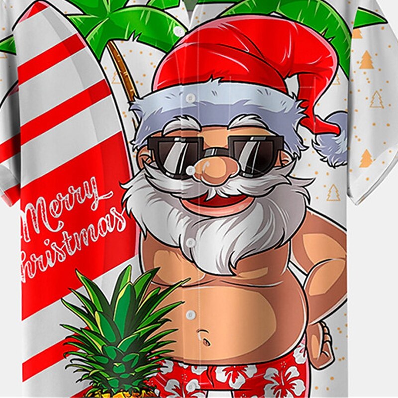 Christmas Men's Santa Claus Printed Shirts Santa Claus Casual Daily Wear Going out Autumn / Fall Turndown Short Sleeves Dark Red, White S, M, L 4-Way Stretch Fabric Shirt4