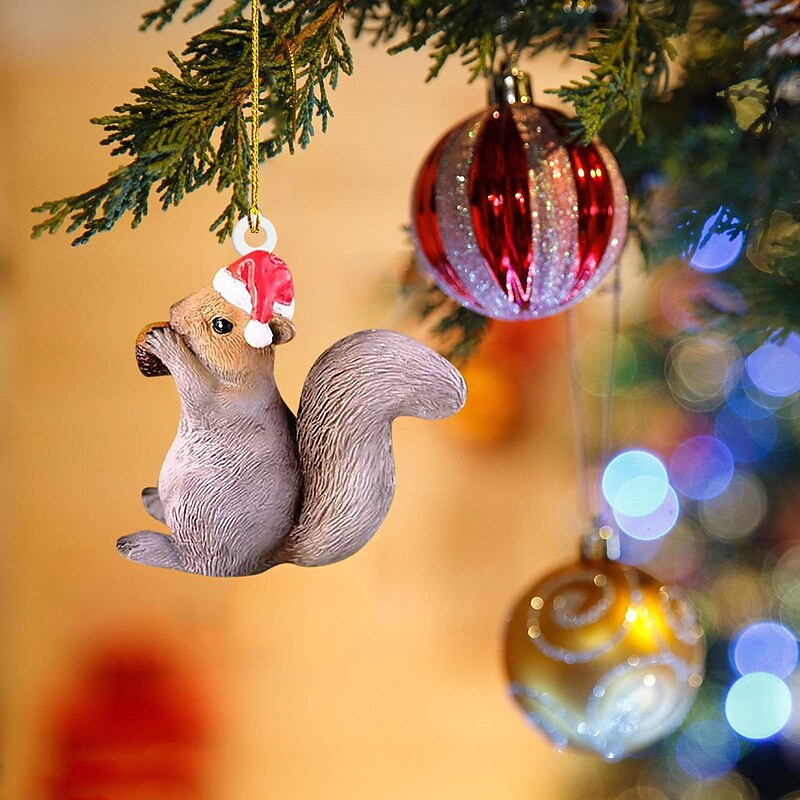 Christmas Little Animal Squirrel Hedgehog 2D Acrylic Pendant Christmas Tree Car Decoration Xmas Home Decoration2