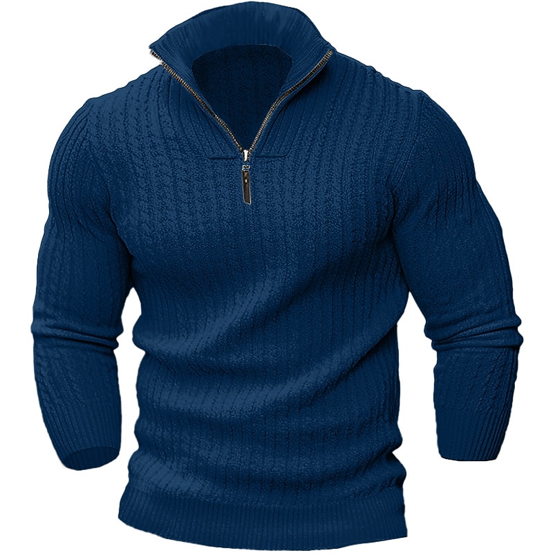 Men's Pullover Sweater Jumper Quarter Zip Sweaters Knit Top Quarter Zip Pullover Sweater Ribbed Knit Regular Knitted Quarter Zip Plain Quarter Zip Keep Warm Modern Contemporary Daily Wear Going out
