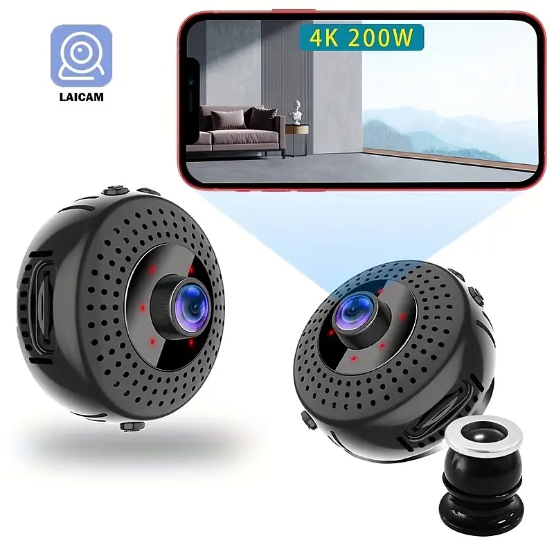 Wifi HD Wireless IP Camera 4K 200W WiFi Camera Mobile Phone Remote Monitoring Built-in Battery Night Vision Function 140 Degree Wide Angle