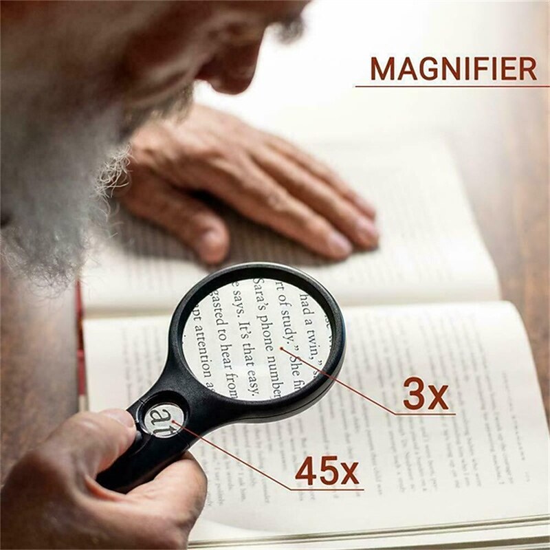 New Upgrade 3X 45X Handheld Magnifier 3 LED Light Reading Magnifying Glass Jewelry Repair Tool Jewellery Loupe 6