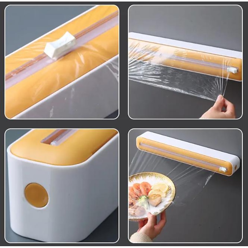 2 In 1 Plastic Wrap Dispenser Cling Film Dispenser Cutter Saran Wrap Dispenser Aluminum Foil Parchment Paper Injector Kitchen Tool4