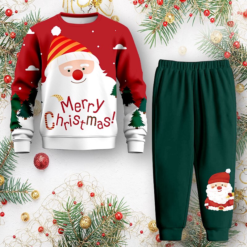 Boys 3D Santa Claus Sweatshirt & Sweatpants Set Set Long Sleeve 3D Printing Fall Winter Active Fashion Cool Polyester Kids 3-12 Years Crew Neck Outdoor Street Vacation Regular Fit3