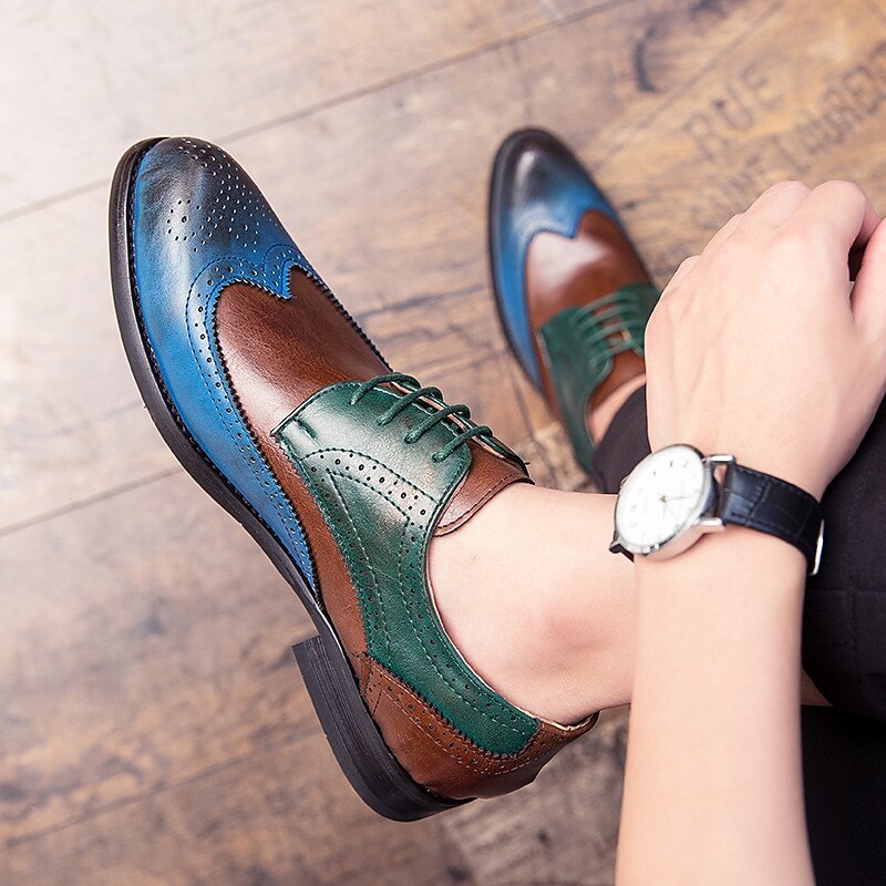 Men's Oxfords Derby Shoes Brogue Walking Casual Christmas Daily Xmas Leather Comfortable Booties / Ankle Boots Loafer Red Blue Brown Spring Fall 5