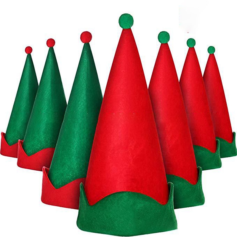4 Pieces Red Felt Elf Hats Christmas Santa Elf Hat Xmas Holiday Party Costume Favors Gifts Accessories for Teens Adults and Kids