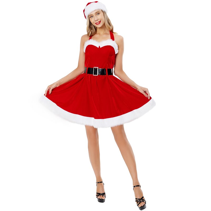 Santa Claus Mrs.Claus Sexy Costumes Fancy Christmas Dress Santa Suits Cosplay Costumes Women's Christmas Cosplay Costume Adults Christmas Masquerade Christmas Party Dress Belt Hat