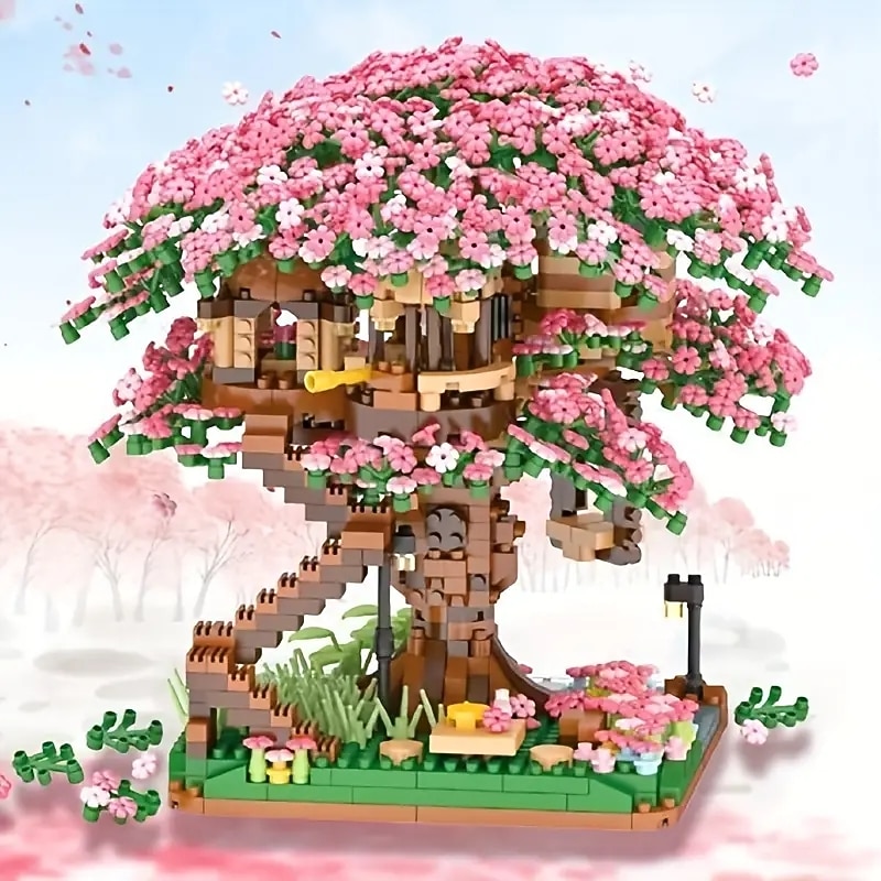 2028PCS Pink Sakura Tree House Building Blocks - Cherry Blossom DIYToys for Kids - Perfect Gift ldea! (Not Sets)