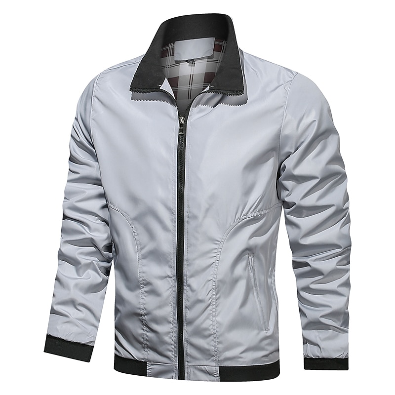 Men's Lightweight Jacket Bomber Jacket Outdoor Daily Wear Warm Fall Winter Plain Fashion Streetwear Lapel Regular Black Dark Blue Grey Jacket2