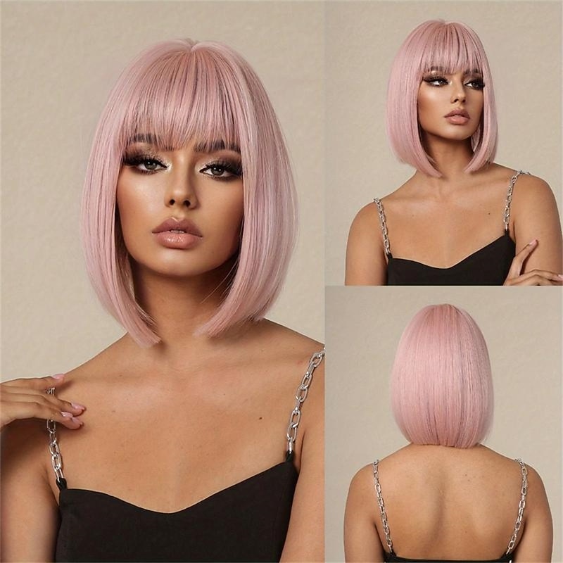 14 Inches Long Straight Blonde Wigs Synthetic Wigs With Bangs Women's Wigs For Daily Use Party Christmas Party Wigs