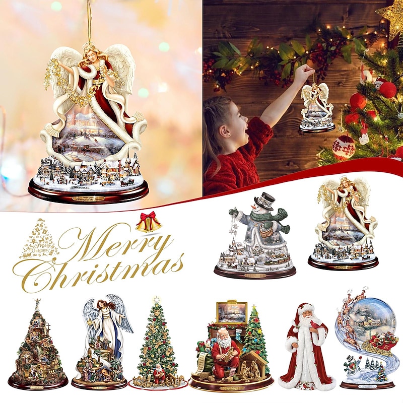 Christmas Tree Decoration, Santa Claus 2D Acrylic Hanging Crafts Car Pendant Xmas Gift Home Decoration